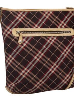 Authentic BURBERRY Nova Check Blue Label Shoulder Bag Canvas Red Silver